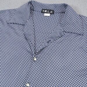VTG YMLA Mens Medium Blue Birdseye Knit Pearl Snap Club Raver Camp Shirt CNH625